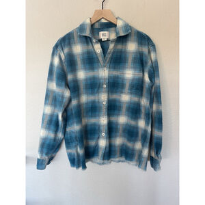 BDG urban Outfitter Thick Flannel Top With frayed Edge Blue Turquoise Size s-p
